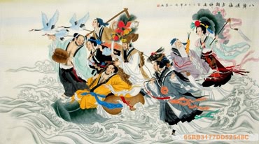 Chinese the Eight Immortals Painting,66cm x 120cm,3537034-x
