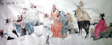 Chinese the Eight Immortals Painting,70cm x 180cm,3793001-x