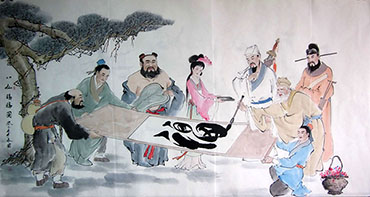Chinese the Eight Immortals Painting,96cm x 180cm,3793011-x