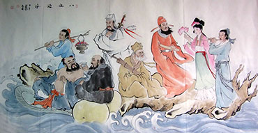 Chinese the Eight Immortals Painting,69cm x 138cm,3793012-x