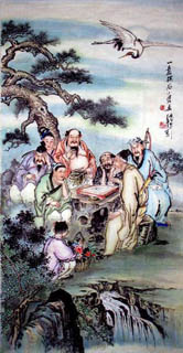 Chinese the Eight Immortals Painting,69cm x 138cm,3804005-x