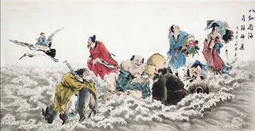 Chinese the Eight Immortals Painting,69cm x 138cm,lx31125002-x