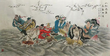 Chinese the Eight Immortals Painting,69cm x 138cm,lx31125004-x