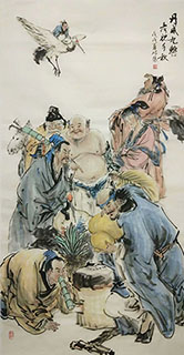 Chinese the Eight Immortals Painting,69cm x 138cm,lx31125005-x