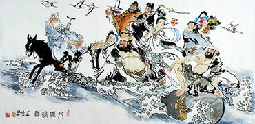 Chinese the Eight Immortals Painting,65cm x 134cm,xhjs31118001-x