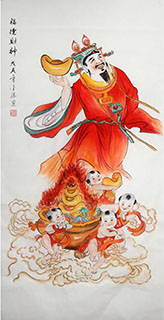 Chinese The Five Gods of Fortune Painting,68cm x 136cm,2747001-x