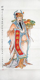 Chinese The Five Gods of Fortune Painting,68cm x 136cm,2747002-x
