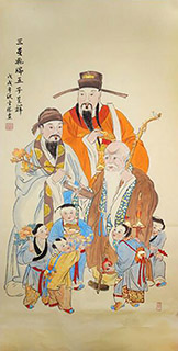 Chinese The Five Gods of Fortune Painting,68cm x 136cm,2747006-x