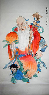 Chinese The Five Gods of Fortune Painting,68cm x 136cm,2747007-x