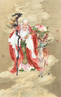 Chinese The Five Gods of Fortune Painting,68cm x 136cm,3011004-x