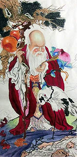 Chinese The Five Gods of Fortune Painting,68cm x 136cm,3348041-x