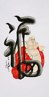 Chinese The Five Gods of Fortune Painting,68cm x 136cm,3380003-x