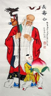 Chinese The Five Gods of Fortune Painting,55cm x 100cm,3519036-x