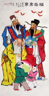 Chinese The Five Gods of Fortune Painting,66cm x 136cm,3519040-x
