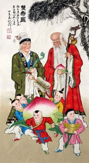 Chinese The Five Gods of Fortune Painting,50cm x 100cm,3519042-x