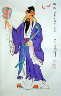 Chinese The Five Gods of Fortune Painting,34cm x 69cm,3519044-x