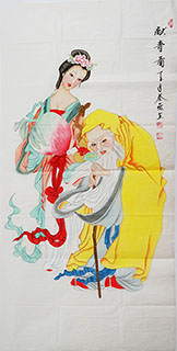 Chinese The Five Gods of Fortune Painting,68cm x 136cm,3527003-x