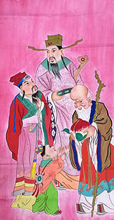 Chinese The Five Gods of Fortune Painting,68cm x 136cm,3539001-x