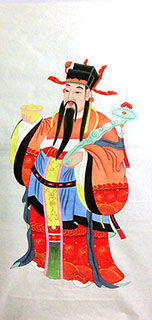Chinese The Five Gods of Fortune Painting,68cm x 136cm,3539002-x