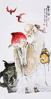 Chinese The Five Gods of Fortune Painting,68cm x 136cm,3545001-x