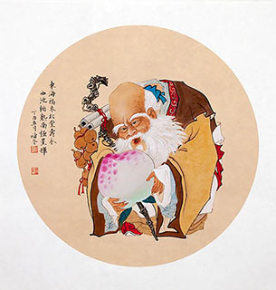 Chinese The Five Gods of Fortune Painting,66cm x 66cm,3729002-x