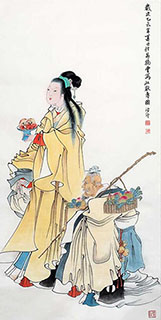 Chinese The Five Gods of Fortune Painting,69cm x 138cm,3729004-x