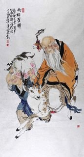 Chinese The Five Gods of Fortune Painting,69cm x 46cm,3776012-x