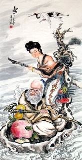 Chinese The Five Gods of Fortune Painting,69cm x 138cm,3782005-x