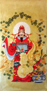 Chinese The Five Gods of Fortune Painting,66cm x 136cm,3807012-x