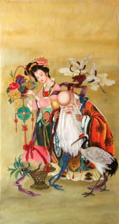 Chinese The Five Gods of Fortune Painting,66cm x 136cm,3807013-x