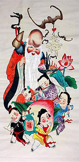 Chinese The Five Gods of Fortune Painting,66cm x 130cm,cyq31129002-x