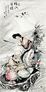Chinese The Five Gods of Fortune Painting,68cm x 136cm,zb31132003-x