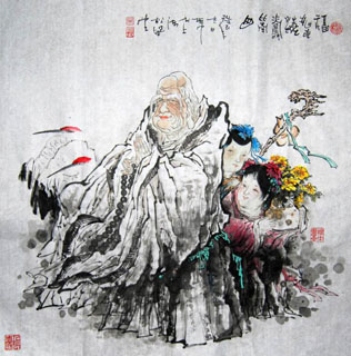 Chinese the Three Gods of Fu Lu Shou Painting,66cm x 66cm,31094020-x