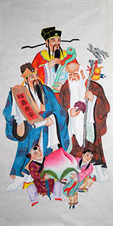Chinese the Three Gods of Fu Lu Shou Painting,68cm x 136cm,3449017-x