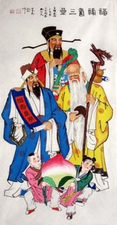 Chinese the Three Gods of Fu Lu Shou Painting,66cm x 136cm,3519038-x