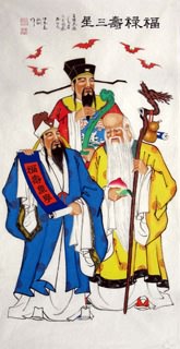 Chinese the Three Gods of Fu Lu Shou Painting,66cm x 136cm,3519039-x