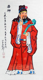 Chinese the Three Gods of Fu Lu Shou Painting,66cm x 136cm,3519085-x