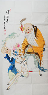 Chinese the Three Gods of Fu Lu Shou Painting,68cm x 136cm,3527004-x