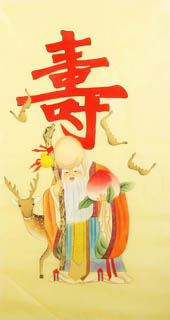 Chinese the Three Gods of Fu Lu Shou Painting,50cm x 95cm,3809040-x