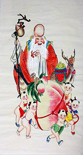 Chinese the Three Gods of Fu Lu Shou Painting,66cm x 130cm,cyq31129005-x