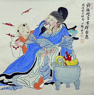 Chinese the Three Gods of Fu Lu Shou Painting,66cm x 66cm,xhjs31118006-x