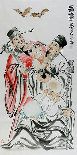 the Three Gods of Fu Lu Shou,68cm x 136cm(27〃 x 54〃),xhjs31118017-z