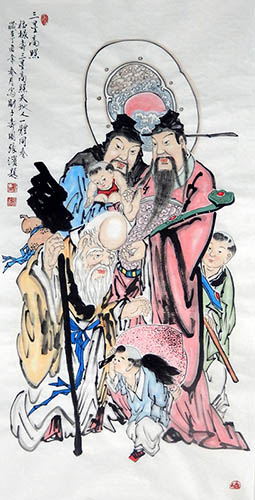 the Three Gods of Fu Lu Shou,68cm x 136cm(27〃 x 54〃),zb31132002-z