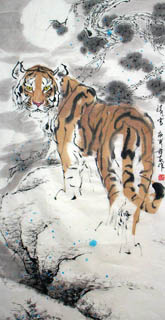 Chinese Tiger Painting,66cm x 136cm,4695002-x