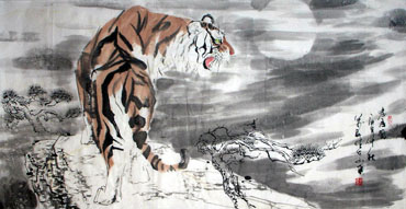 Chinese Tiger Painting,69cm x 138cm,4695034-x