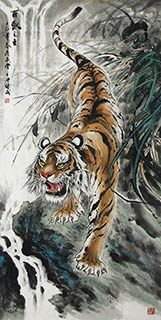 Chinese Tiger Painting,69cm x 138cm,4696006-x