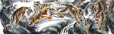 Chinese Tiger Painting,97cm x 325cm,hyf41161002-x