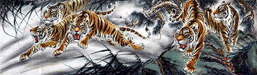 Chinese Tiger Painting,97cm x 325cm,hyf41161004-x