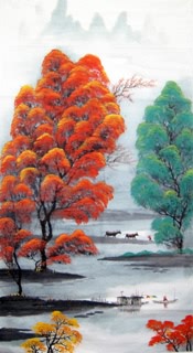 Chinese Trees Painting,66cm x 136cm,1082004-x