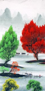 Chinese Trees Painting,50cm x 100cm,1082026-x